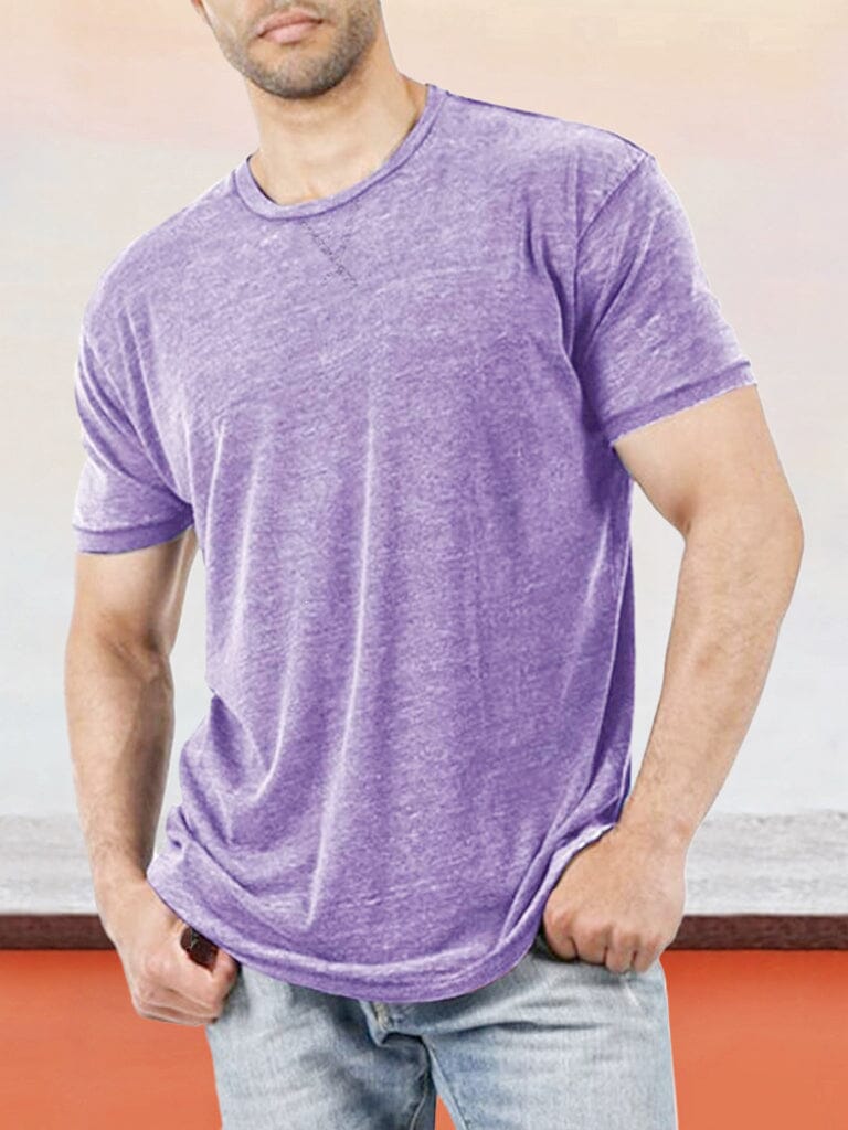 Classic Casual Solid Round Neck T-shirt T-Shirt coofandystore Purple S 