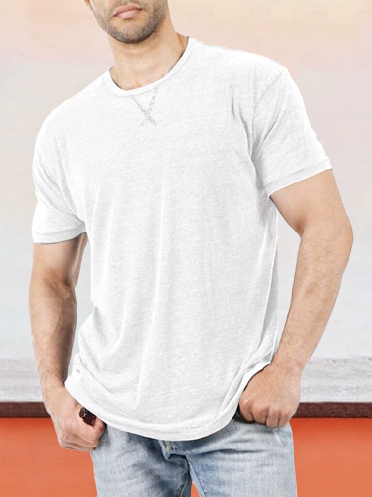 Classic Casual Solid Round Neck T-shirt T-Shirt coofandystore White S 
