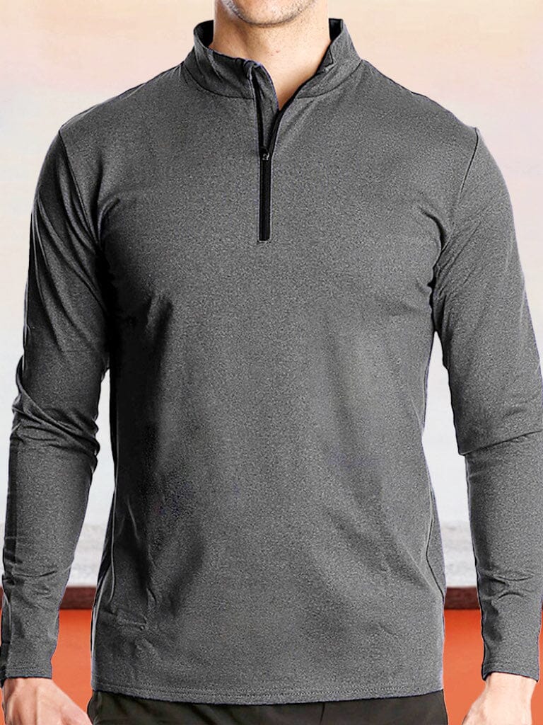Breathable Quick-drying Half Zipper Sports Top T-Shirt coofandystore Dark Grey S 