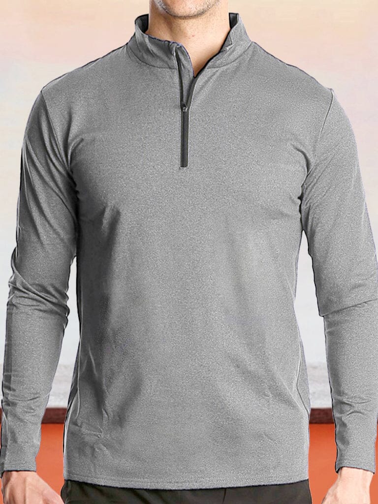 Breathable Quick-drying Half Zipper Sports Top T-Shirt coofandystore Light Grey S 