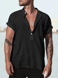 Fashion Cotton Linen Short Sleeve Shirt Shirts coofandystore Black S 