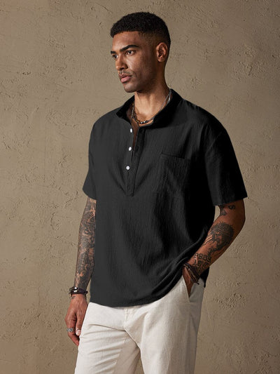 Fashion Cotton Linen Half Button Shirt Shirts coofandystore Black S 