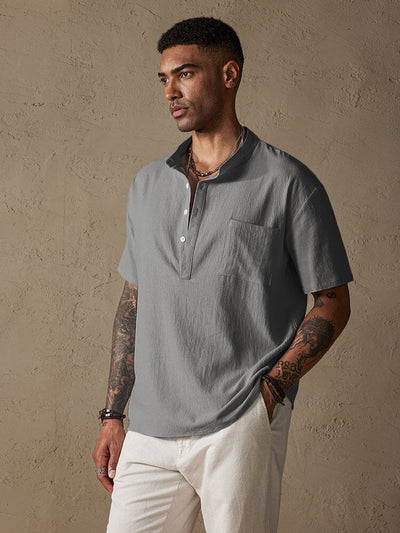 Fashion Cotton Linen Half Button Shirt Shirts coofandystore Light Grey S 