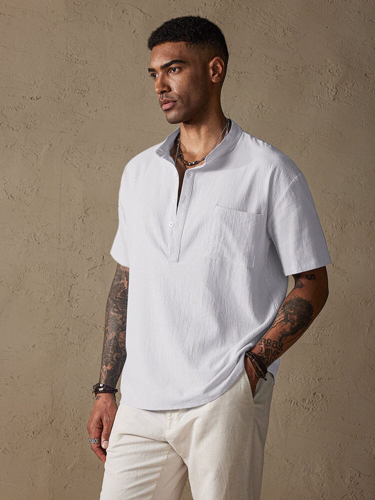 Fashion Cotton Linen Half Button Shirt Shirts coofandystore White S 