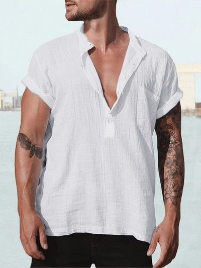 Fashion Cotton Linen Short Sleeve Shirt Shirts coofandystore White S 
