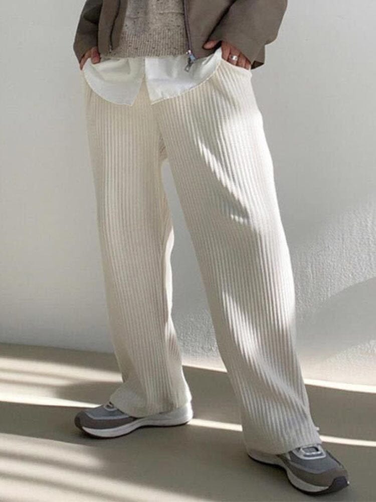 Solid Color Corduroy Pants Pants coofandystore White S 