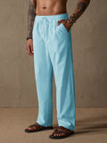 Casual Loose Fit Cotton Linen Straight Pants Pants coofandystore Clear Blue S 
