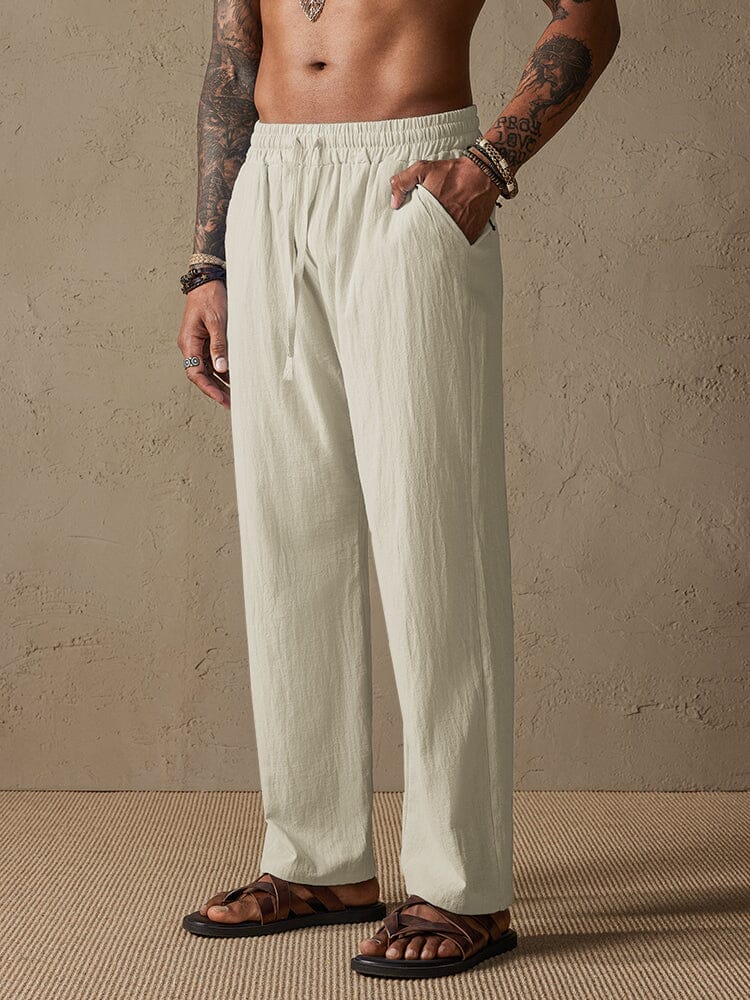 Cozy Drawstring Cotton Linen Straight Pants Pants coofandystore Khaki M 