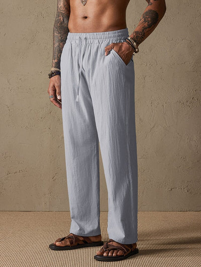 Cozy Drawstring Cotton Linen Straight Pants Pants coofandystore Light Grey M 