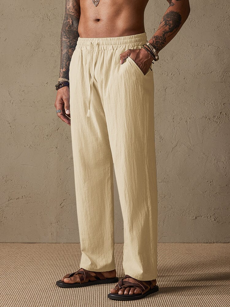 Cozy Drawstring Cotton Linen Straight Pants Pants coofandystore Sand Grey M 