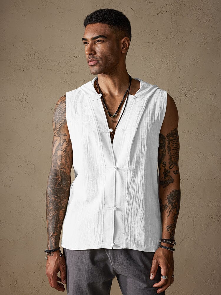 Loose Solid Color Sleeveless Hooded Tank Top Tank Tops coofandystore White S 