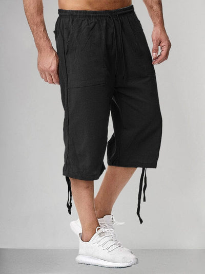 Cotton Linen Style Casual Shorts Pants coofandystore Black M 