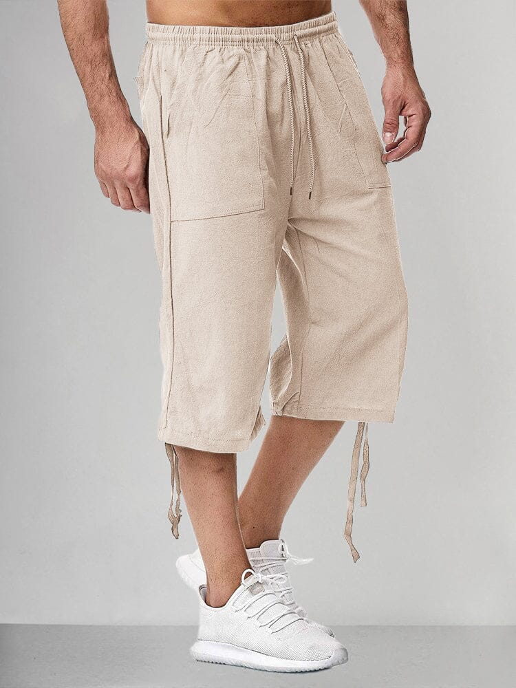 Cotton Linen Style Casual Shorts Pants coofandystore Khaki M 