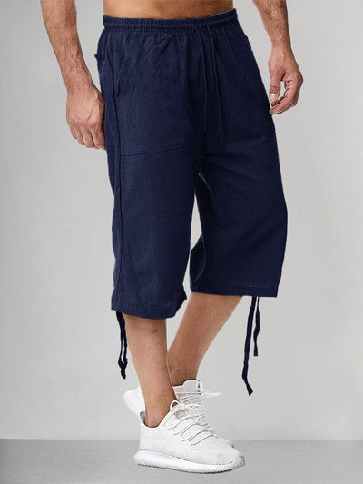 Cotton Linen Style Casual Shorts Pants coofandystore Navy Blue M 