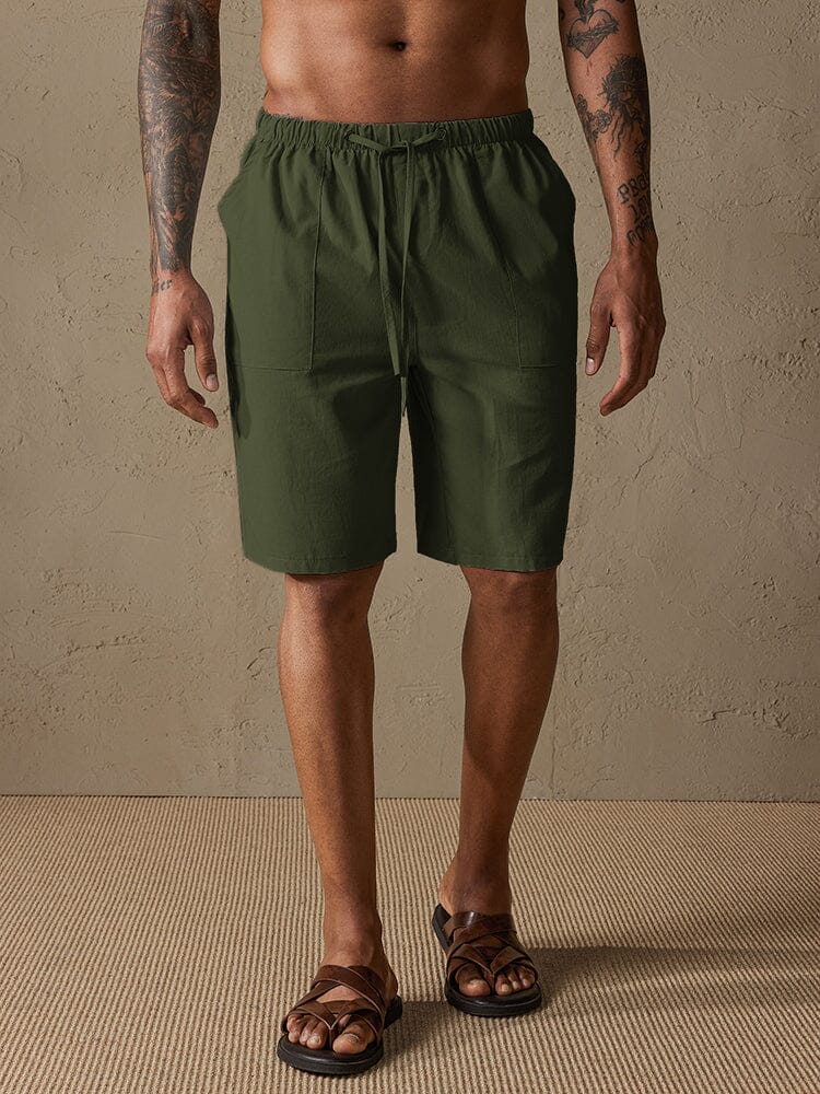 Cotton Linen Beach Drawstring Casual Shorts Shorts coofandystore Army Green S 