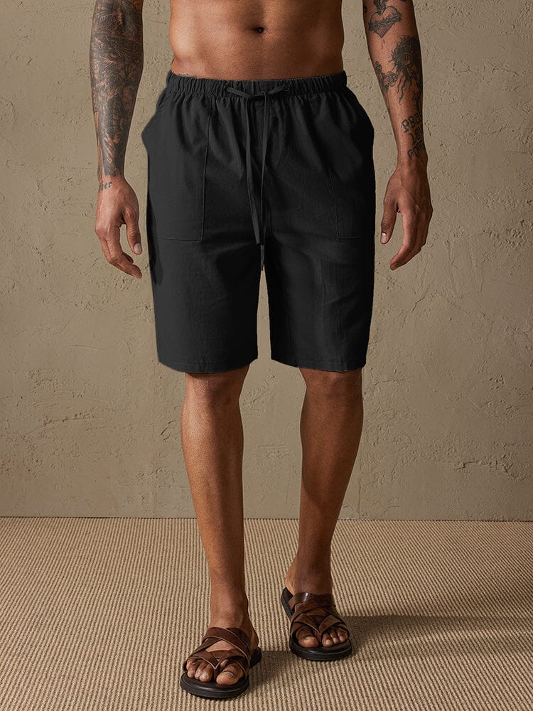 Cotton Linen Beach Drawstring Casual Shorts Shorts coofandystore Black S 