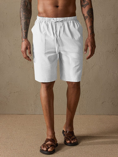 Cotton Linen Beach Drawstring Casual Shorts Shorts coofandystore White S 