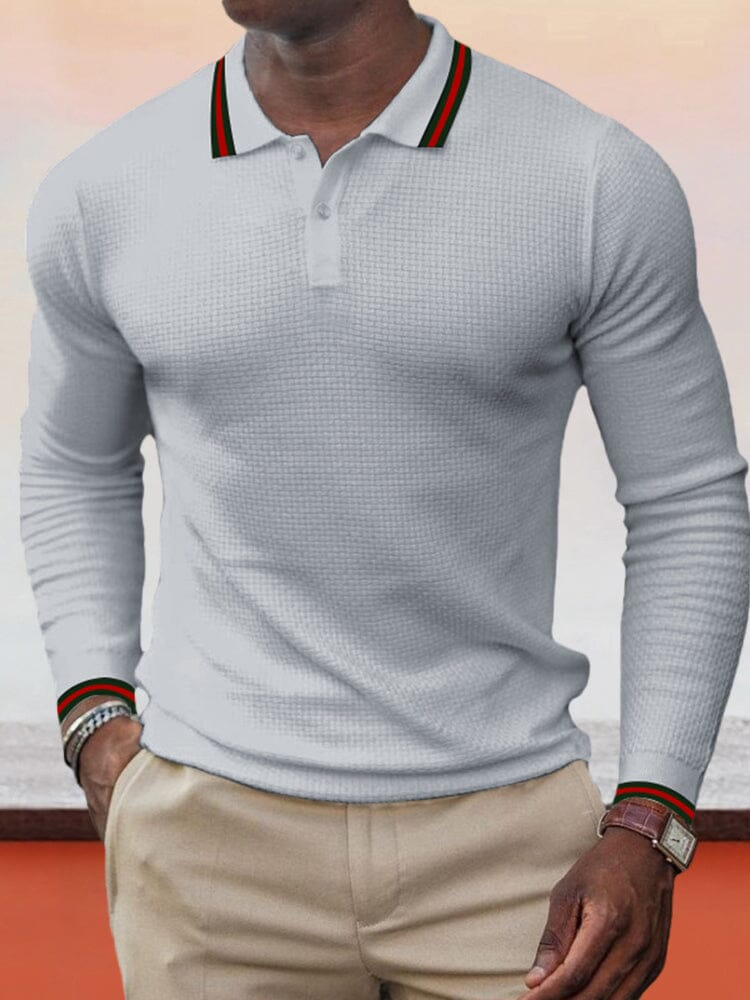 Lapel Collar Long-sleeved Polo Shirt Polos coofandystore Light Grey M 