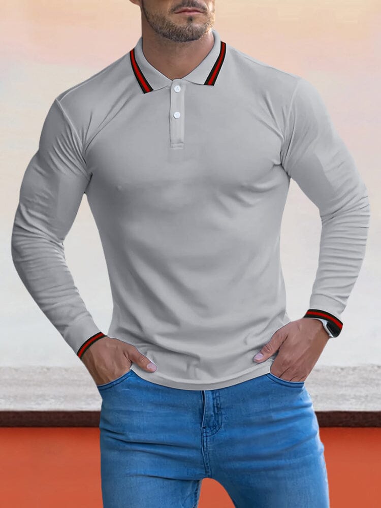 Cozy Stripe Collar Polo Shirt Polos coofandystore Light Grey M 