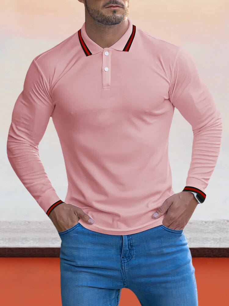 Cozy Stripe Collar Polo Shirt Polos coofandystore Pink M 