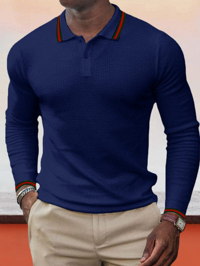 Lapel Collar Long-sleeved Polo Shirt Polos coofandystore Navy Blue M 