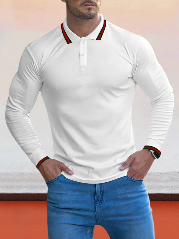 Cozy Stripe Collar Polo Shirt Polos coofandystore White M 