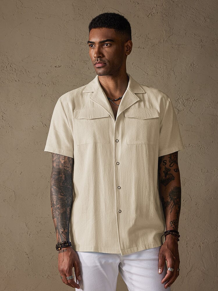 Cozy Solid Beach Cotton Linen Shirt with Pockets Shirts coofandystore Khaki S 