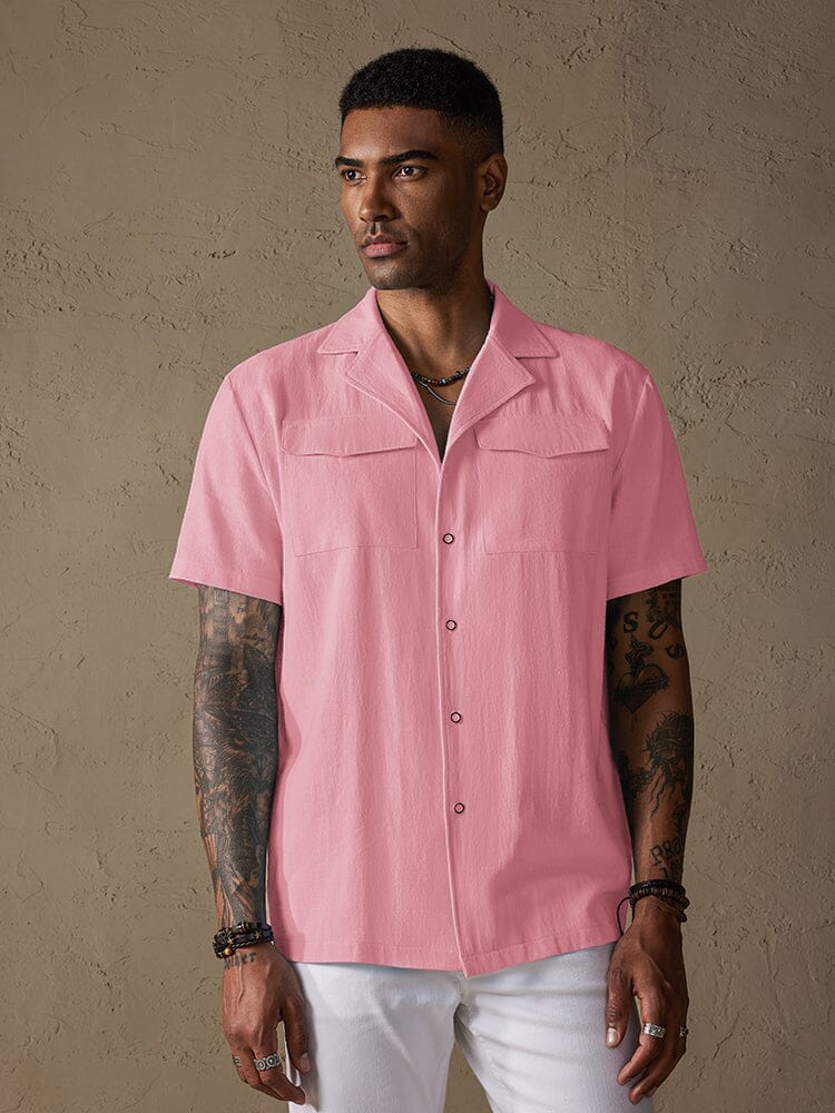 Cozy Solid Beach Cotton Linen Shirt with Pockets Shirts coofandystore Pink S 