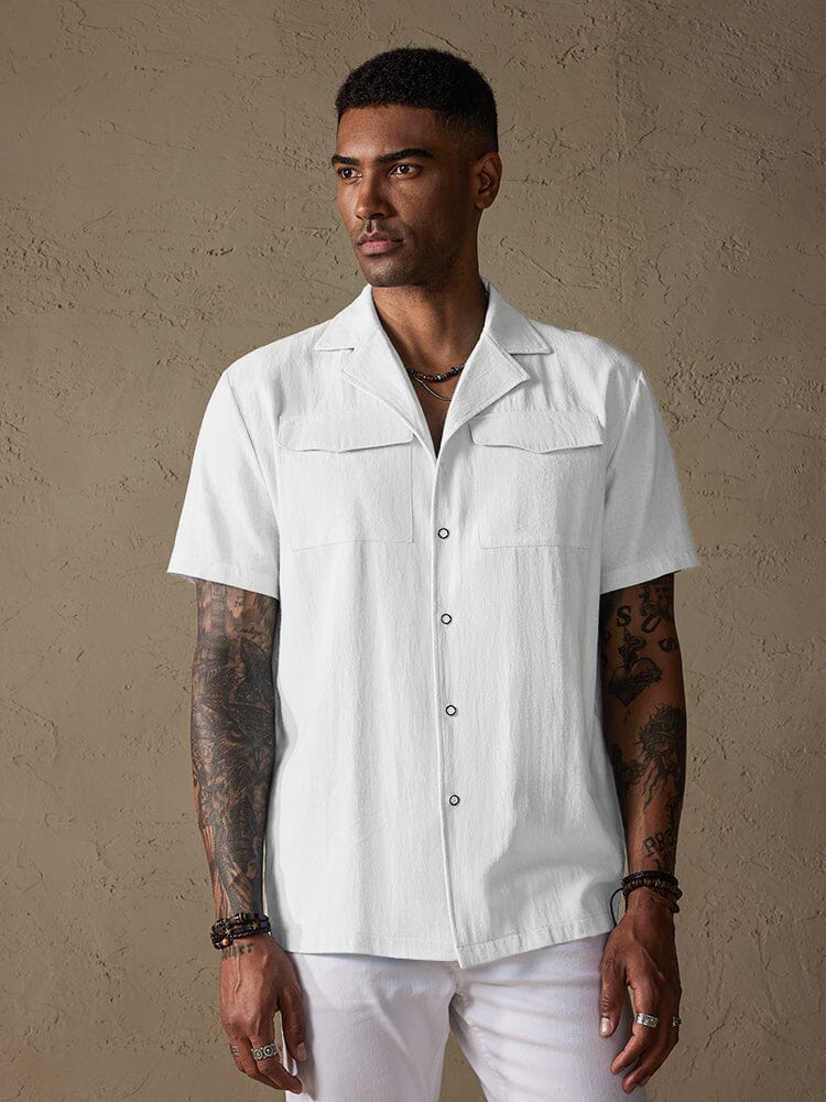 Cozy Solid Beach Cotton Linen Shirt with Pockets Shirts coofandystore White S 