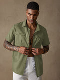 Cotton Linen Solid Color Double Pockets Shirt Shirts coofandystore Army Green M 