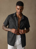Cotton Linen Solid Color Double Pockets Shirt Shirts coofandystore Black M 