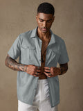 Cotton Linen Solid Color Double Pockets Shirt Shirts coofandystore Light Grey M 