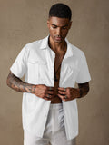Cotton Linen Solid Color Double Pockets Shirt Shirts coofandystore White M 