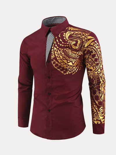 Stamping Totem Print Long-sleeved Shirt Shirts coofandystore Wine Red M 