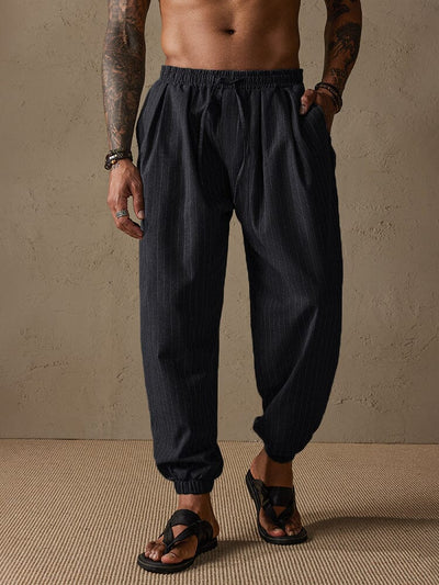 Casual Stripe Beam Feet Cotton Linen Pants Pants coofandystore Black S 