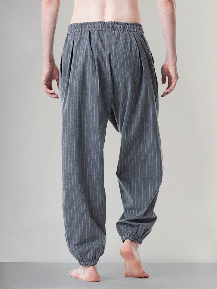 Casual Stripe Elastic Waist Cotton Linen Pants Pants coofandystore 