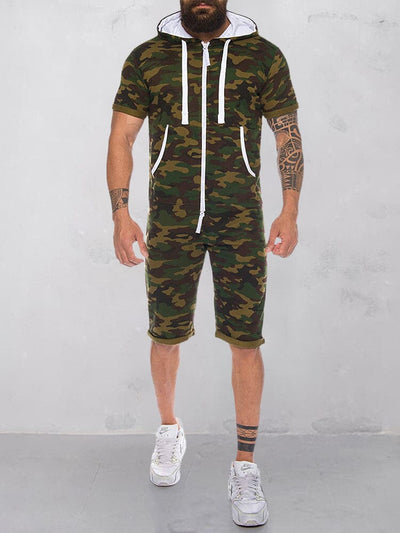Casual Sport Hooded Short Jumpsuit Jumpsuit coofandystore Army Green M 