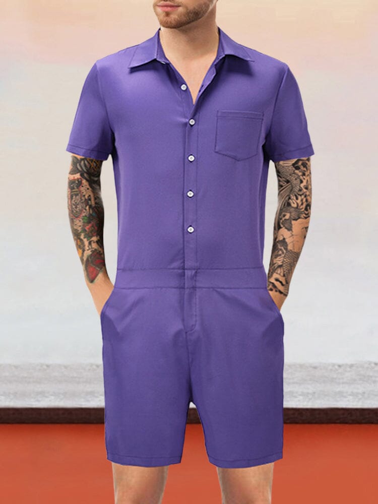 Cozy Button Short Jumpsuit with Pocket Jumpsuit coofandystore Purple M 