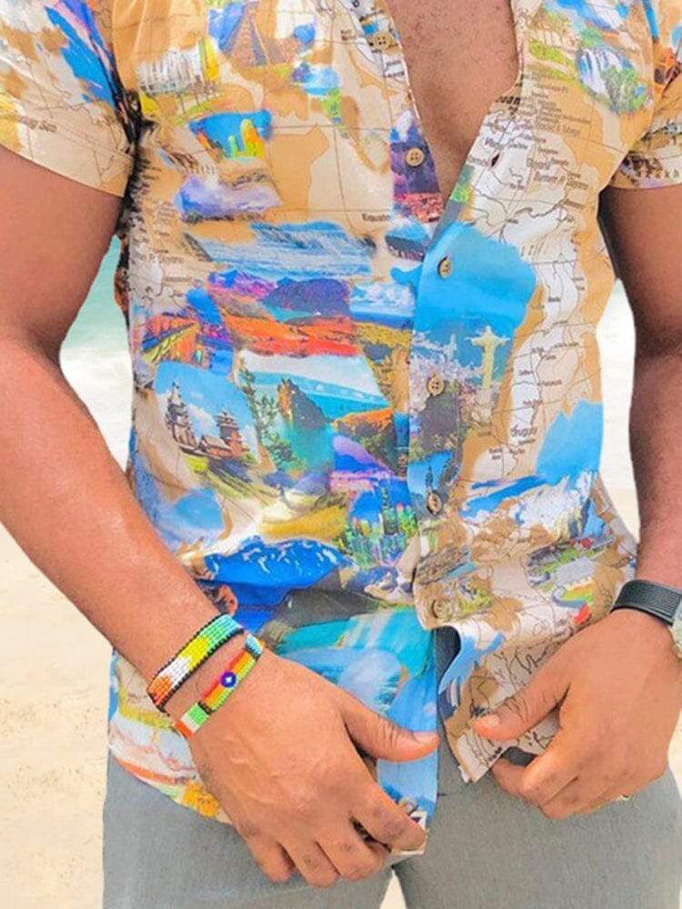 Printed Short Sleeve Beach Shirt Shirts coofandystore 