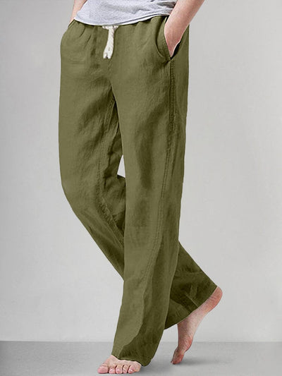 Yievot Men Linen Pants Clearance Solid Fashion Slack Pants Single-Buttons  Zipper Mid Waist Straight Trousers White XXXL