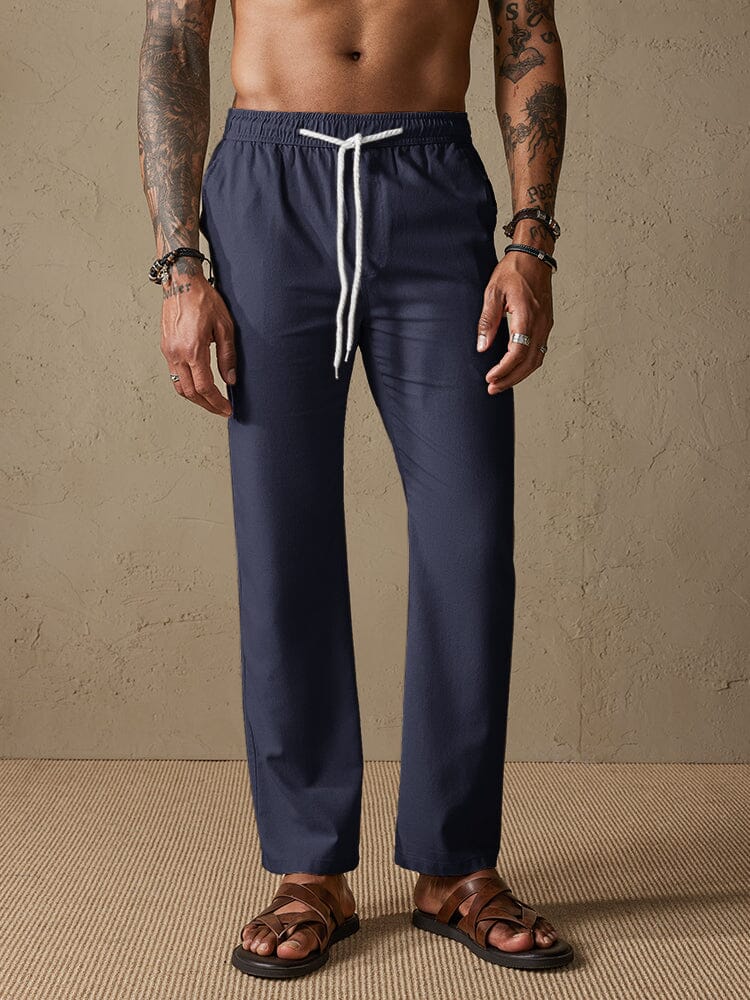 Casual Cotton Linen Cozy Drawstring Pants Pants coofandystore Navy Blue M 