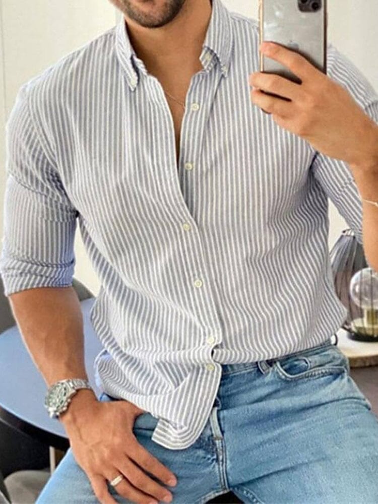 Classic Slim Button Stripe Shirt Shirts coofandystore White S 