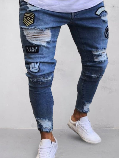 Slim Fit Hip Hop Torn Jeans Pants coofandystore Blue S 