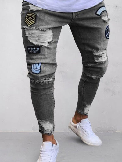 Slim Fit Hip Hop Torn Jeans Pants coofandystore Dark Grey S 