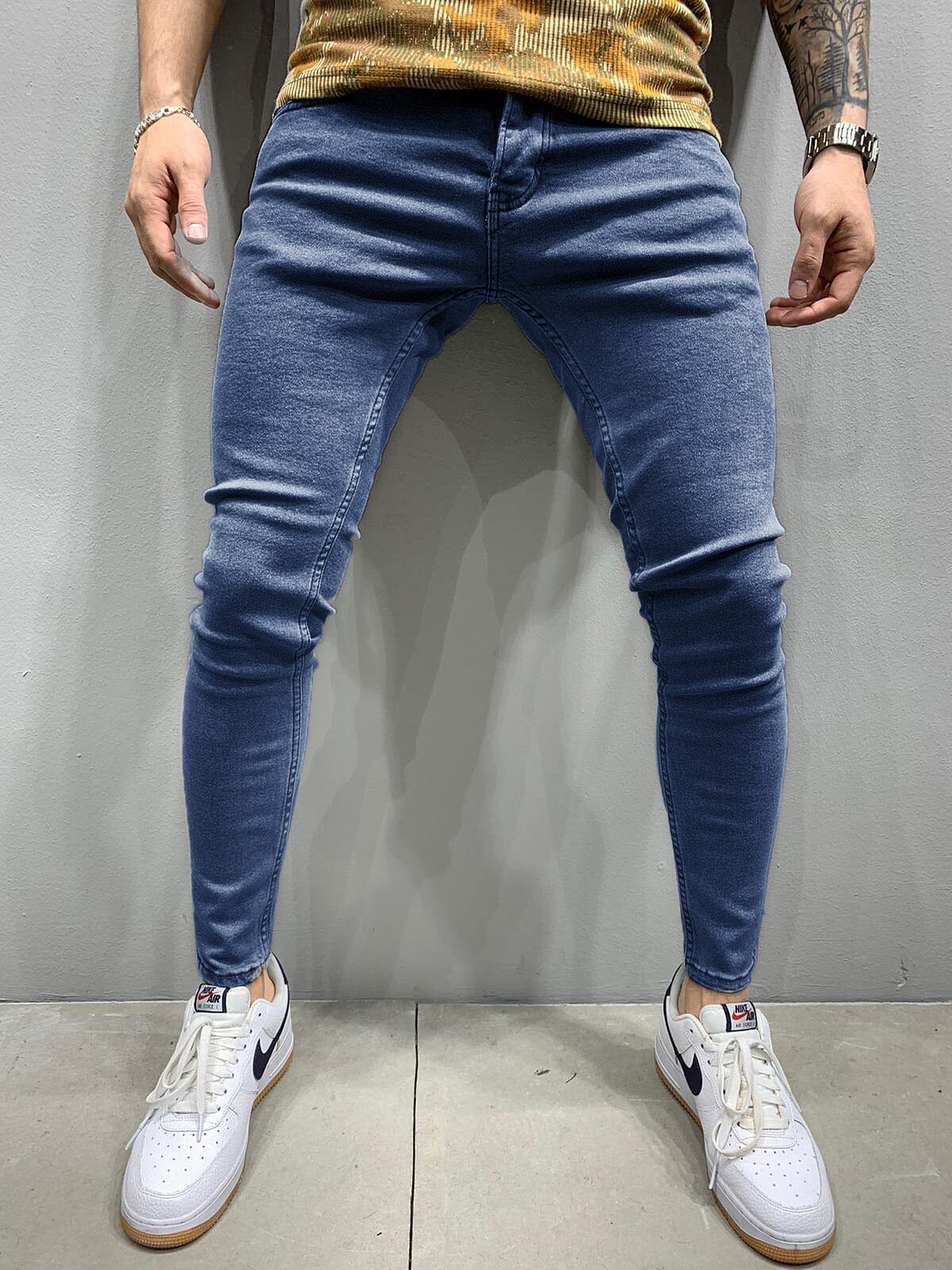 Classic Fashion Stretch Slim Fit Jeans Pants coofandystore Deep Blue S 