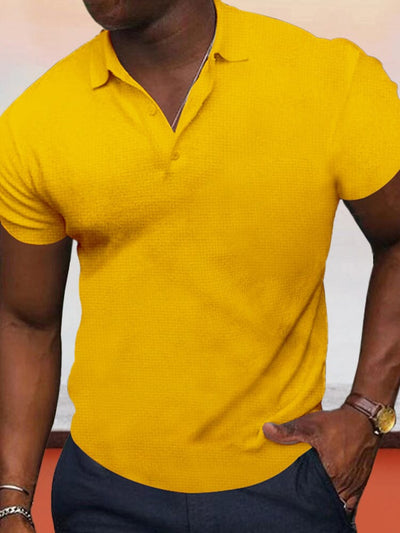 Classic Solid Short Sleeves Polo Shirt Polos coofandystore Yellow S 