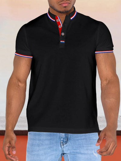 Casual Stripe Collar Polo Shirt Polos coofandystore Black S 