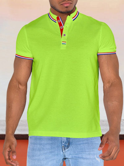 Casual Stripe Collar Polo Shirt Polos coofandystore Fluorescent Green S 