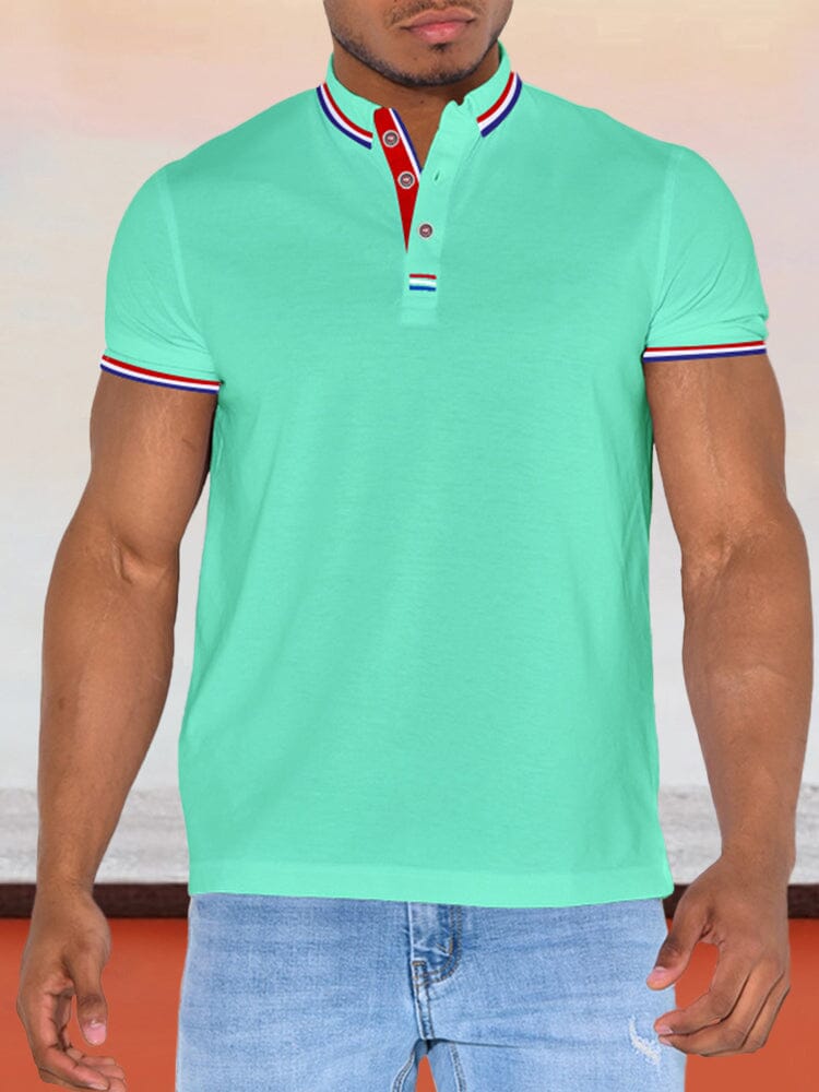 Casual Stripe Collar Polo Shirt Polos coofandystore Light Green S 
