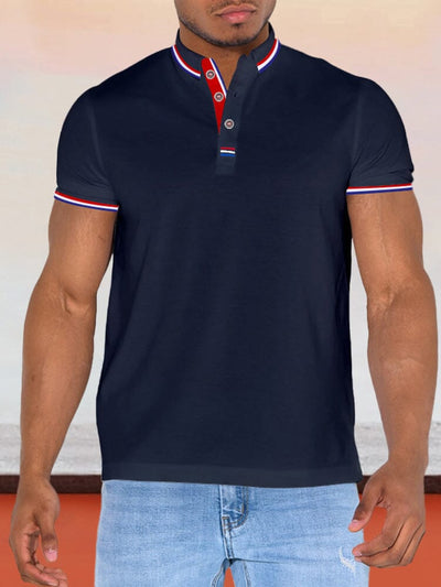 Casual Stripe Collar Polo Shirt Polos coofandystore Navy Blue S 